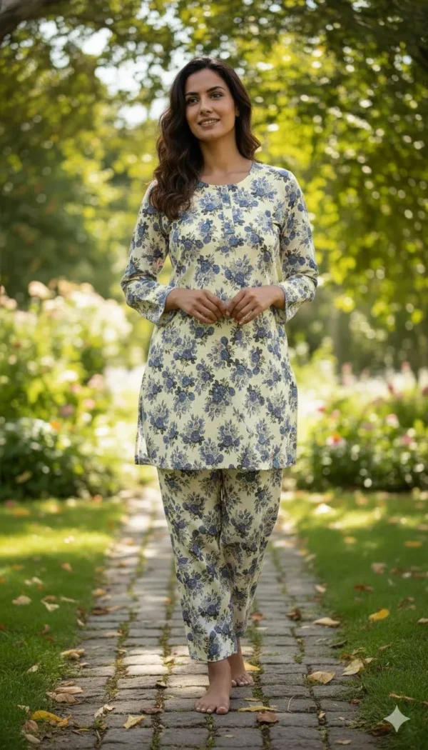Stylish Women's Stitched Printed Shirt and Trouser Set - 2 Pcs in Crystal Wool