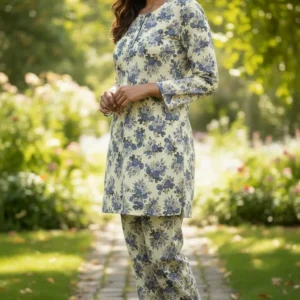 Stylish Women’s Stitched Printed Shirt and Trouser Set – 2 Pcs in Crystal Wool