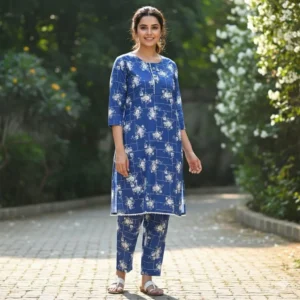 Trendy Printed Crystal Wool Shirt And Trouser Set – 2 Pcs