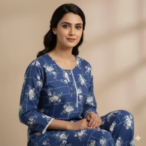 Trendy Printed Crystal Wool Shirt And Trouser Set – 2 Pcs