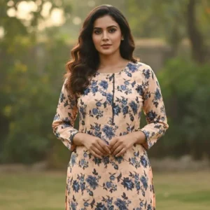 Stylish Printed Round Neck Shirt And Trouser Set – 2 Pcs in Crystal Wool
