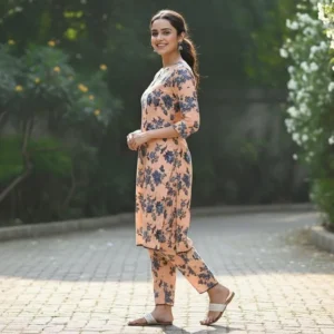 Stylish Printed Round Neck Shirt And Trouser Set – 2 Pcs in Crystal Wool