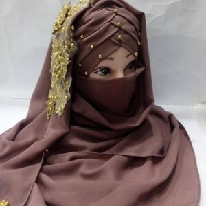 Chiffon Pearl Floral Hijab with 3D Fancy Flower Br