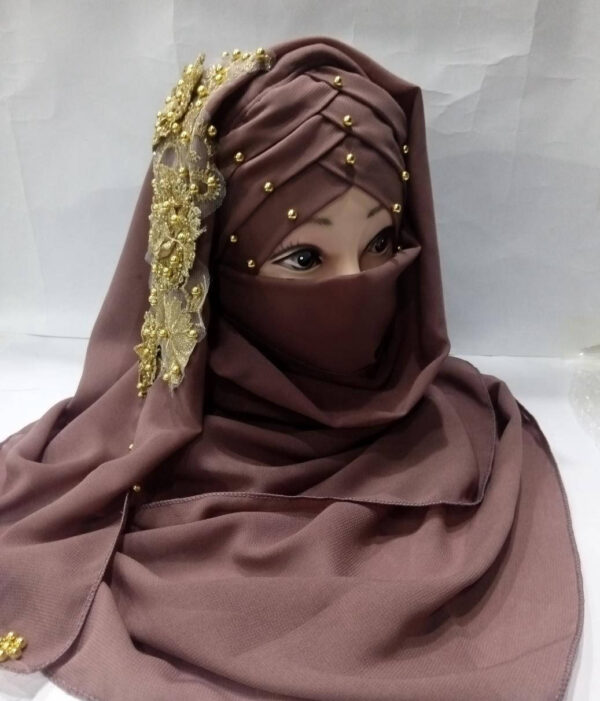 Chiffon Pearl Floral Hijab with 3D Fancy Flower Br