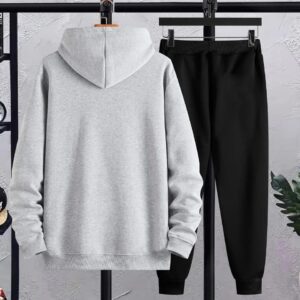 Men’s Fleece Hoodie Track Suit – 2 Pcs Grey Printed Set, Speed