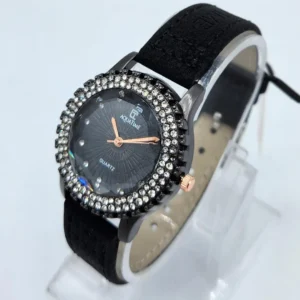 Women’s Elegant Black & Crystal Quartz Watch for Women – AQUATIME