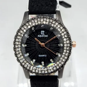 Women’s Elegant Black & Crystal Quartz Watch for Women – AQUATIME