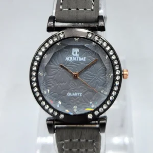 Women’s Elegant Grey & Crystal Quartz Watch – AQUATIME