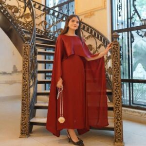 Stunning Maroon Shamoz Silk Maxi Set – 2 Pcs Ensemble