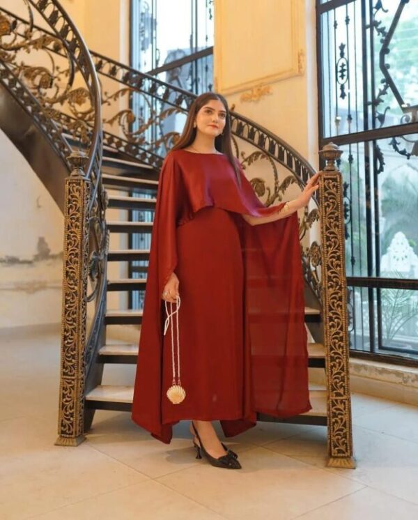 Stunning Maroon Shamoz Silk Maxi Set - 2 Pcs Ensemble