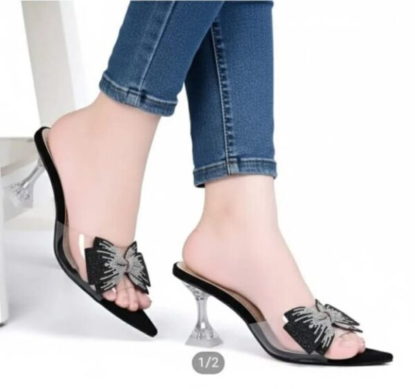 Fancy Women's Synthetic Leather Heels - 1 Pcs in Black