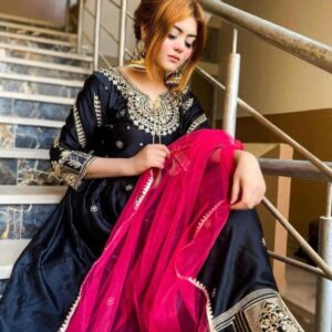3 Pcs Women’s Stitched Katan Silk Applique Maxi