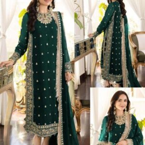 3 Pcs Women’s Stitched Crinkle Chiffon Embroidered Suit