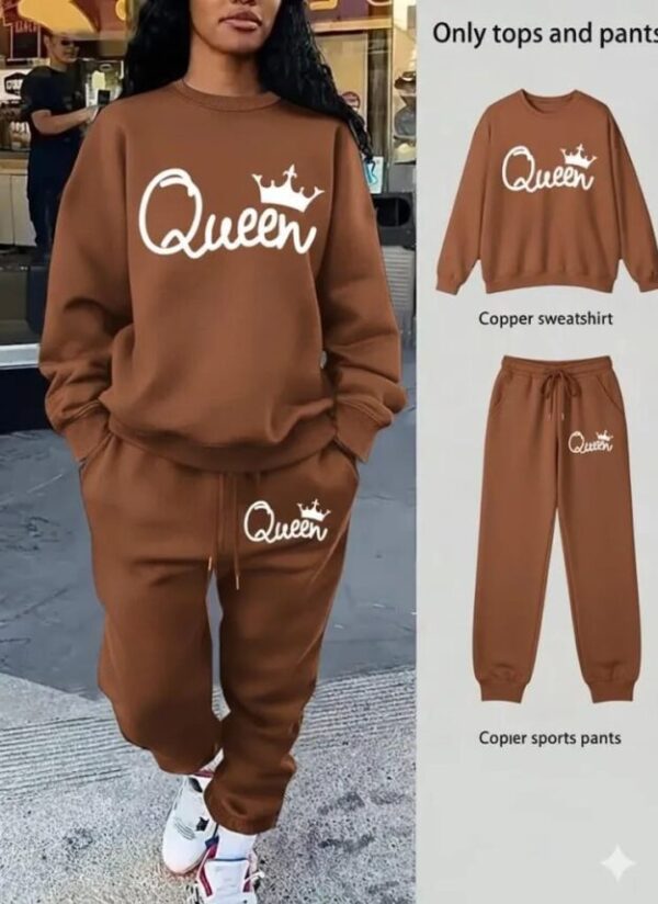 2 Pcs Women's Stitched Polyester Fleece Printed Tracksuit