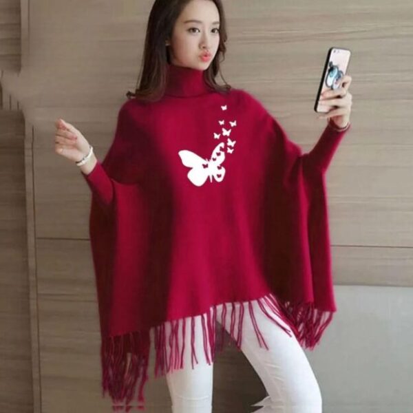 Women's Fleece Printed Poncho Cape Shawl