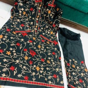 2 Pcs Women’s Stitched Katan Silk Embroidered Suit