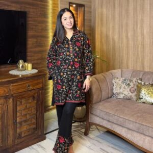 2 Pcs Women’s Stitched Katan Silk Embroidered Suit
