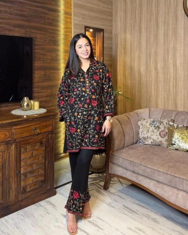 2 Pcs Women’s Stitched Katan Silk Embroidered Suit