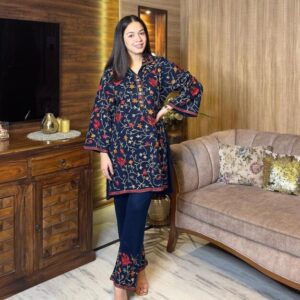 2 Pcs Women’s Stitched Katan Silk Embroidered Suit