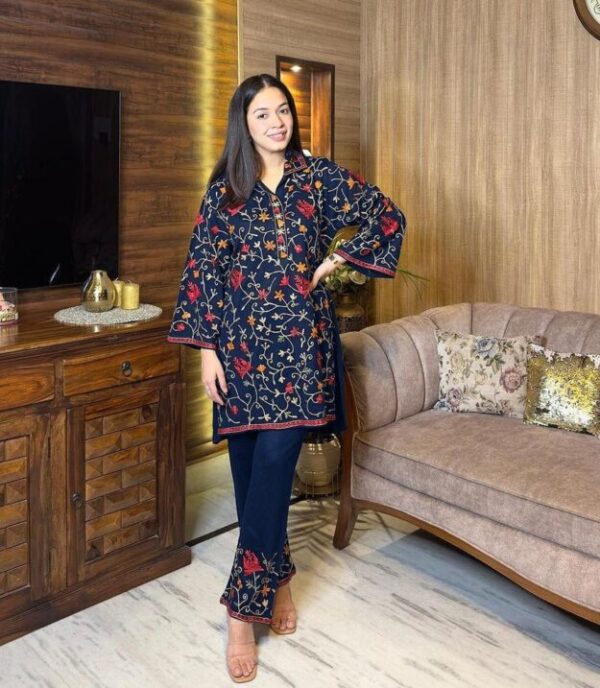 2 Pcs Women’s Stitched Katan Silk Embroidered Suit