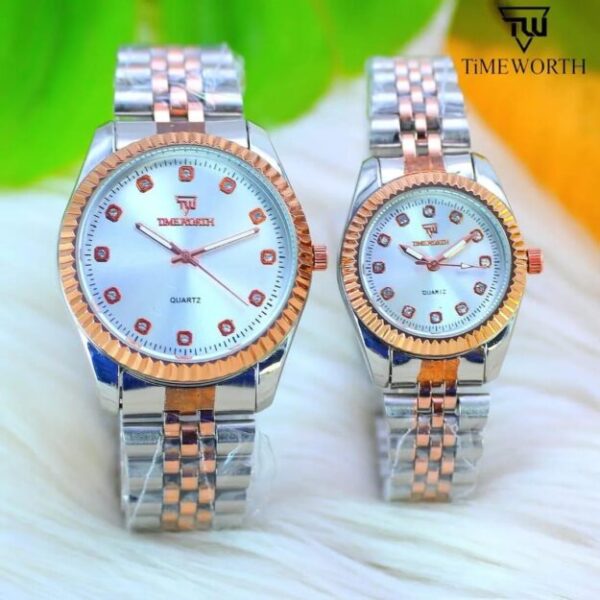 Stylish Unisex Stainless Steel Quartz Watch - 2 Pcs Analogue Couple Watches