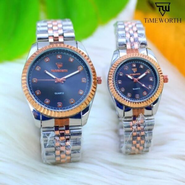 Unisex Quartz Couple Watches - 2 Pcs Water Resistant Round Dial with Chain Strap