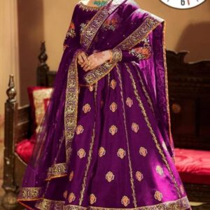Exquisite 4 Pcs Embroidered Silk Lehenga Choli Set – Stunning Purple Ensemble