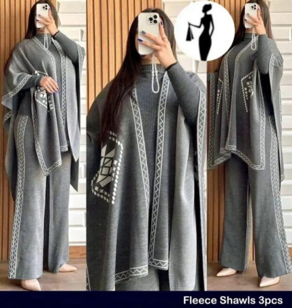 3 Pcs Women's Stitched Fleece Printed Tracksuit