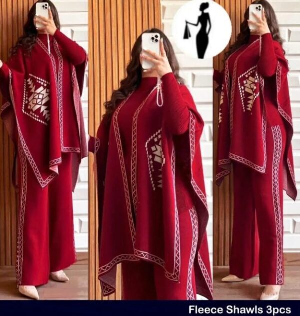 3 Pcs Women's Stitched Fleece Printed Tracksuit