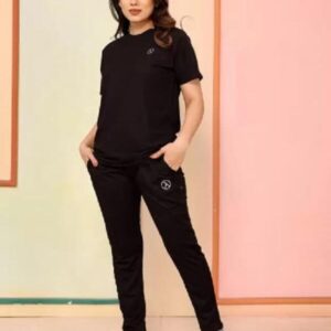 Trendy Printed Tracksuit – 2 Pcs Set in Black