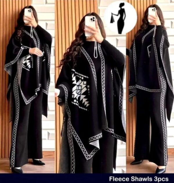 3 Pcs Women's Stitched Fleece Printed Tracksuit