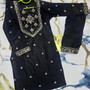 2 Pcs Girl’s Linen Embroidered Kurta And Trouser