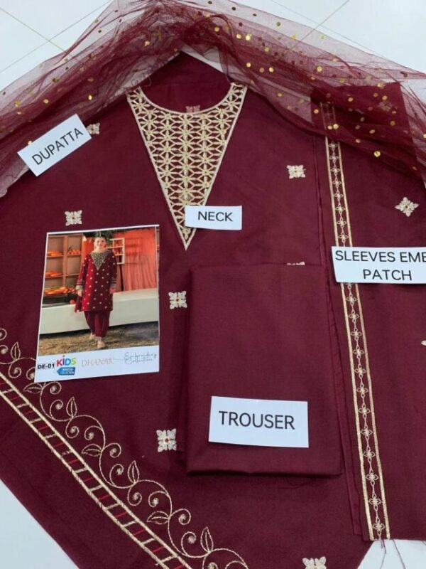3 Pcs Girl's Dhanak Embroidered Unstitched Suit