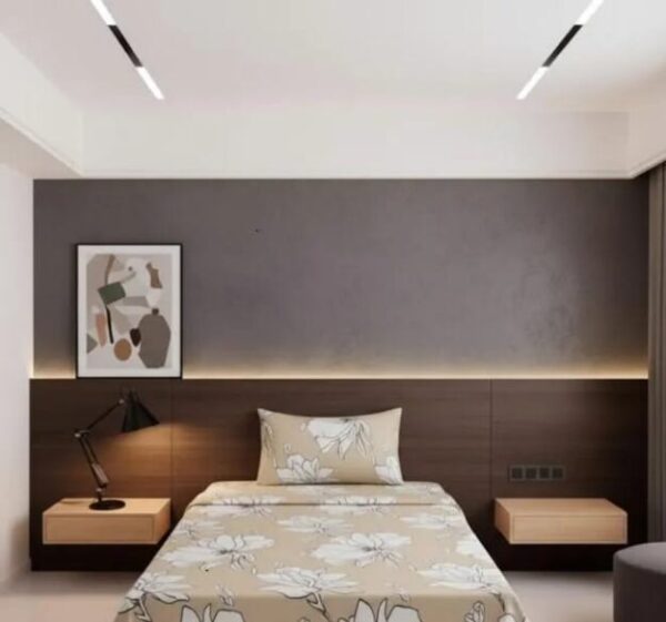 Elegant Beige Floral cotton Bedsheet Set-BS12