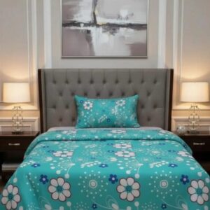 Fresh Aqua Blue Floral cotton Bedsheet Set-BS05