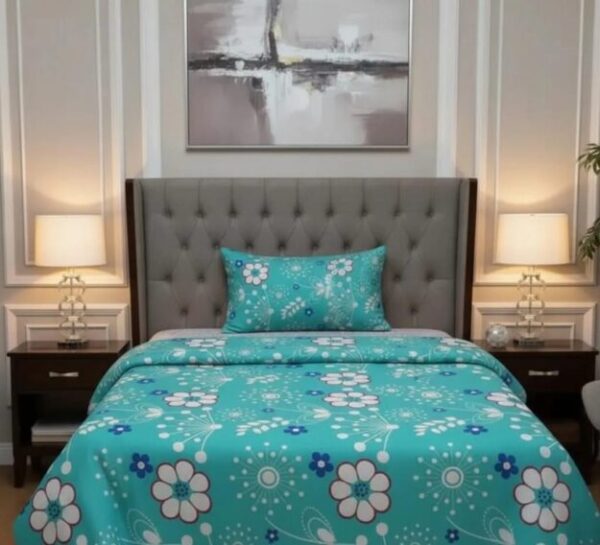 Fresh Aqua Blue Floral cotton Bedsheet Set-BS05