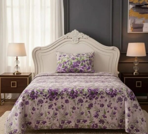 Purple Petals Paradise –cotton Bedsheet Set-BS07
