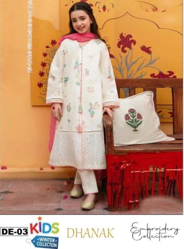3 Pcs Girl's Dhanak Embroidered Unstitched Suit