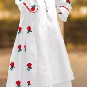 Women’s Stitched Gown Suit Set – 3 Pcs Katan Silk with Embroidered Design
