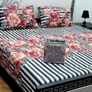 3 Pcs Cotton Salonica Printed Double Bedsheet