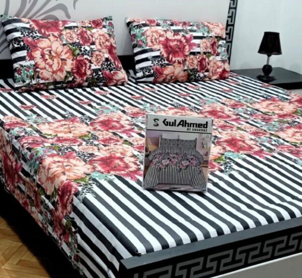 3 Pcs Cotton Salonica Printed Double Bedsheet