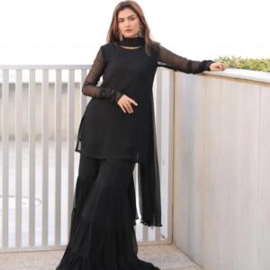 3 Pcs Women’s Stitched Chiffon Plain Gharara Suit