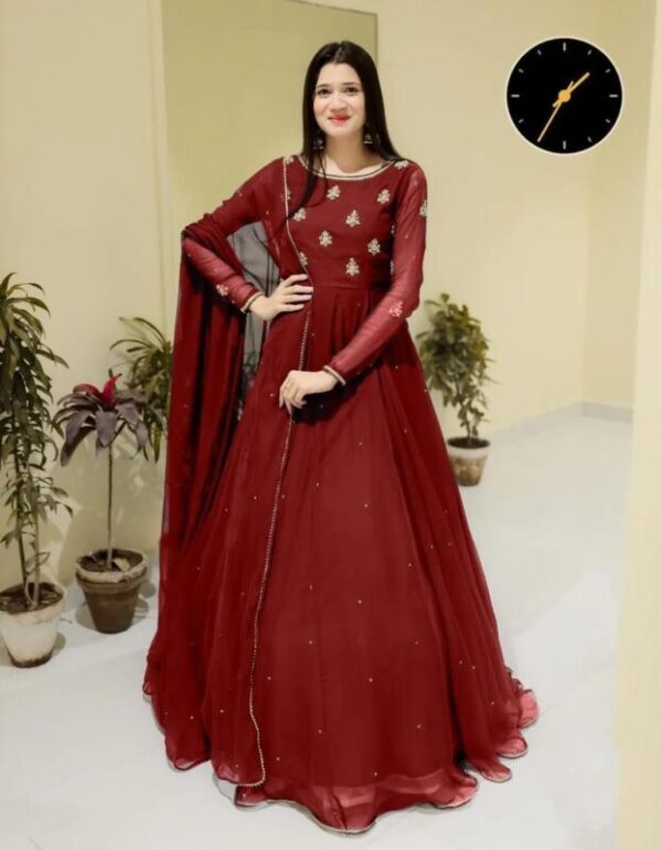 3 Pcs Women's Stitched Chiffon Embroidered Maxi Suit