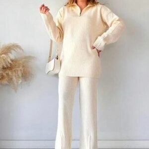 Winter Arrival Zipper Highneck Dropshoulder Track Suit 2PCs