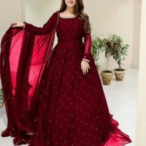 3 Pcs Women’s Stitched Chiffon Patch Work Maxi Suit