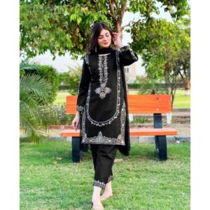 3 Pcs Women’s Stitched Shamoz Silk Sequins Embroidered Suit