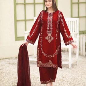 3 Pcs Women’s Stitched Shamoz Silk Sequins Embroidered Suit