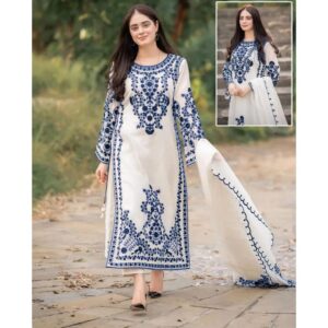 3 Pcs Women’s Stitched Organza Embroidered Suit