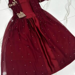 3 Pcs Women’s Stitched Shamoz Silk Plain Gown Suit
