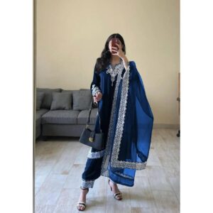3 Pcs Women’s Stitched Organza Embroidered Suit